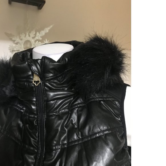 NWT Nanette Lepore Black Puffer Coat Jacket Vest Hooded Fall Winter Faux fur - Picture 5 of 10